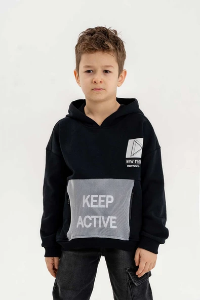 Kapüşonlu Fermuar Detaylı Üç İplik Erkek Çocuk Sweatshirt - 3