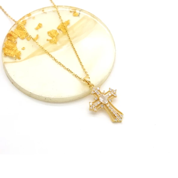 Çelik Kolye - Haç Kolye Altın Kaplama KLY-623 - Resim 2