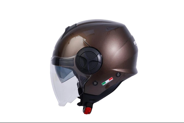 Sway 737 Şeffaf Vizörlü Güneş Gözlüklü Yarım Motosiklet Scooter Kaskı XL Beden Gloss Brown