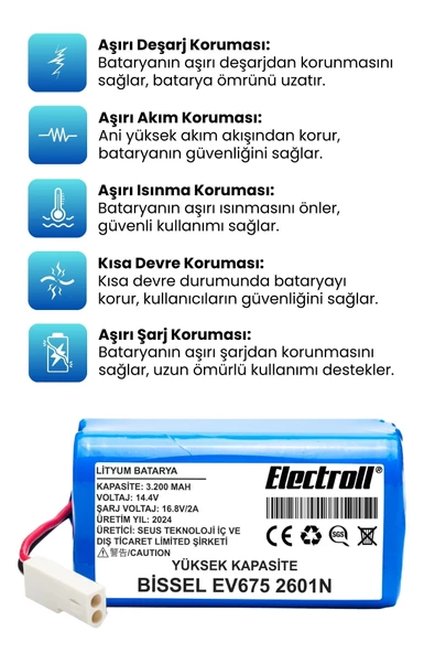 Bissell Ev675 2601N Uyumlu Robot Süpürge Bataryası (YÜKSEK KAPASİTE) 3200mAh - 3