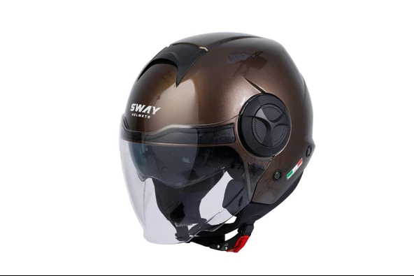 Sway 737 Şeffaf Vizörlü Güneş Gözlüklü Yarım Motosiklet Scooter Kaskı XL Beden Gloss Brown - 2