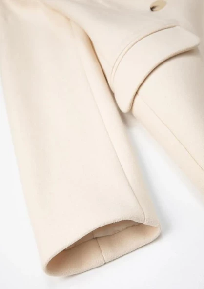 Koton Kadın 44 Beden Ekru Oversize Kaşe Kaban Kapaklı Cepli Düğmeli - 7