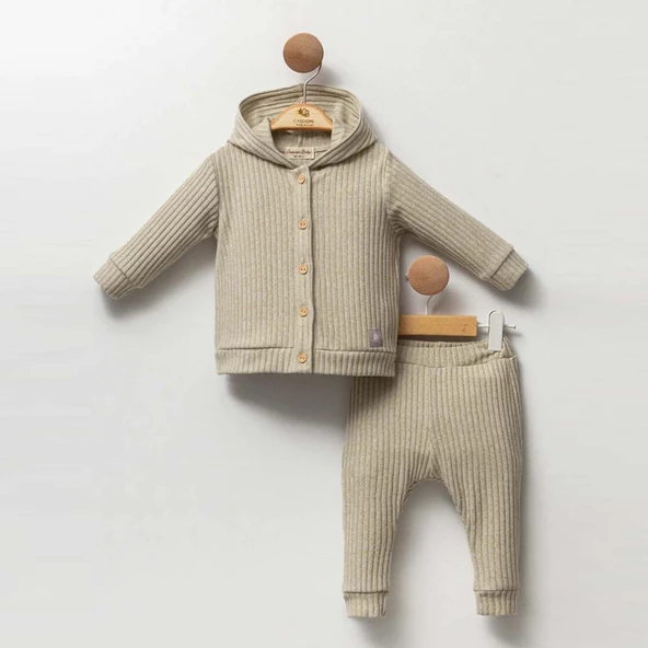 Cassiope Kapüşonlu Yumuşak Fitilli 2'li Bebek Takımı 473792
