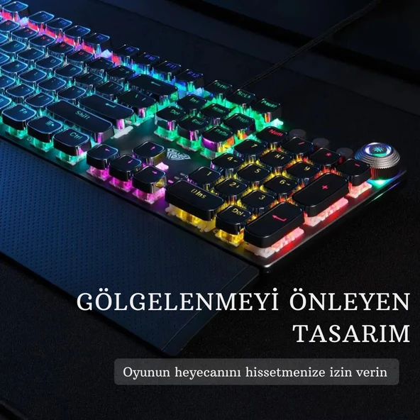 Monozone Mekanik Klavye Mouse Seti Kablolu Klavye 2.4G Mouse RGB Bilek Desteği Daktilo Klavye Retro - 8