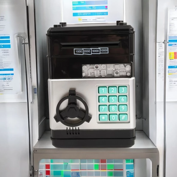 Şifreli Otomatik Kağıt Para Alan Atm Siyah Kumbara - 4