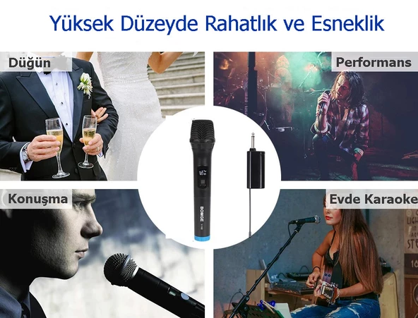 Monozone V-102 Vhf Kablosuz Mikrofon Profosyonel Cami Okul Otobüs Sunum Düğün Alıcılı El Mikrofonu Karaoke Digital Ekran - 7