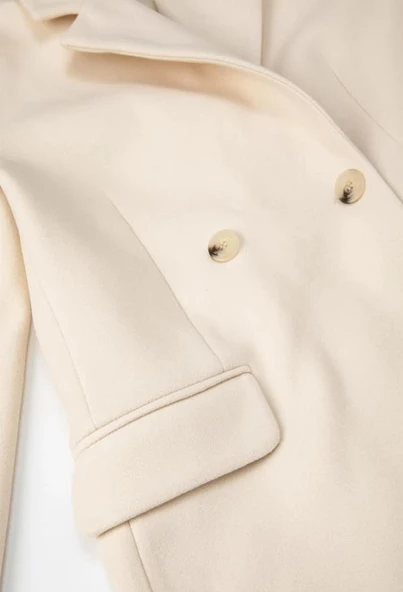 Koton Kadın 44 Beden Ekru Oversize Kaşe Kaban Kapaklı Cepli Düğmeli - 8