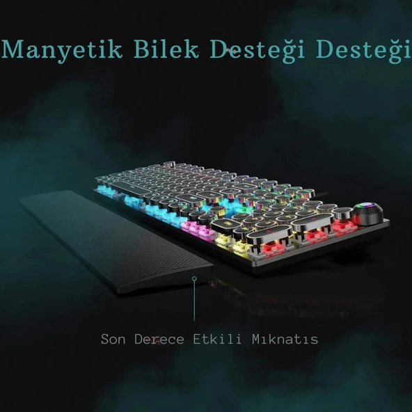 Monozone Mekanik Klavye Mouse Seti Kablolu Klavye 2.4G Mouse RGB Bilek Desteği Daktilo Klavye Retro - 9