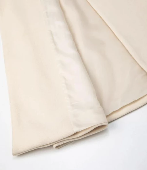 Koton Kadın 44 Beden Ekru Oversize Kaşe Kaban Kapaklı Cepli Düğmeli - 6