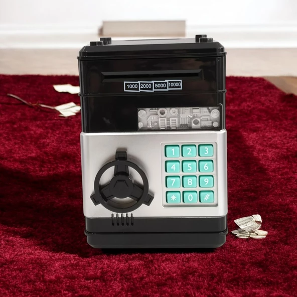Şifreli Otomatik Kağıt Para Alan Atm Siyah Kumbara - 3