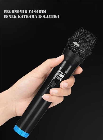 Monozone V-102 Vhf Kablosuz Mikrofon Profosyonel Cami Okul Otobüs Sunum Düğün Alıcılı El Mikrofonu Karaoke Digital Ekran