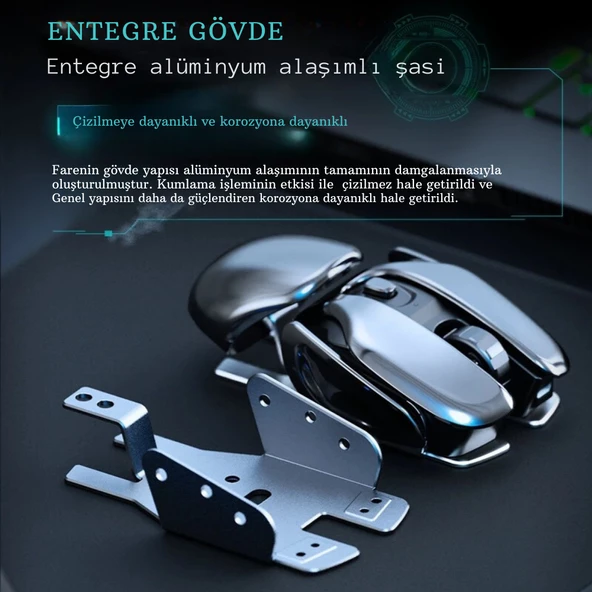 Monozone Mekanik Metal Kablosuz Mouse Böcek Tasarım 1600DPİ Ergonomik Tüm Yüzeyler İçin Sessiz Tıklama - 5