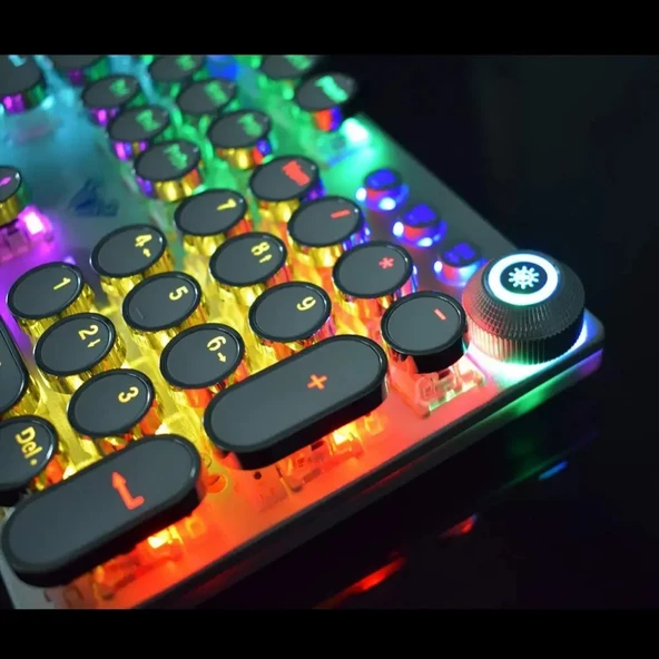 Monozone Mekanik Klavye Mouse Seti Kablolu Klavye 2.4G Mouse RGB Bilek Desteği Daktilo Klavye Retro - 6
