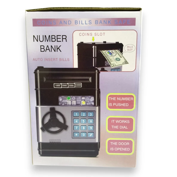 Şifreli Otomatik Kağıt Para Alan Atm Siyah Kumbara - 2