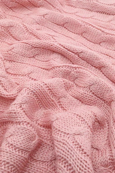 Biocotton Triko Ponponlu Örgü Tv Battaniyesi - Pudra - 2