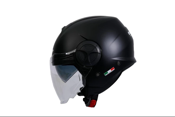 Sway 737 Şeffaf Vizörlü Güneş Gözlüklü Yarım Motosiklet Scooter Kaskı M Beden Mat Black - 3
