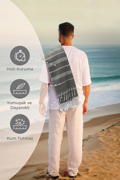 Favora Peştamal Plaj Havlusu 90x140 - Gri - 3