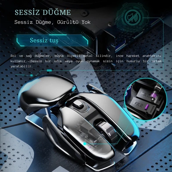Monozone Mekanik Metal Kablosuz Mouse Böcek Tasarım 1600DPİ Ergonomik Tüm Yüzeyler İçin Sessiz Tıklama - 3