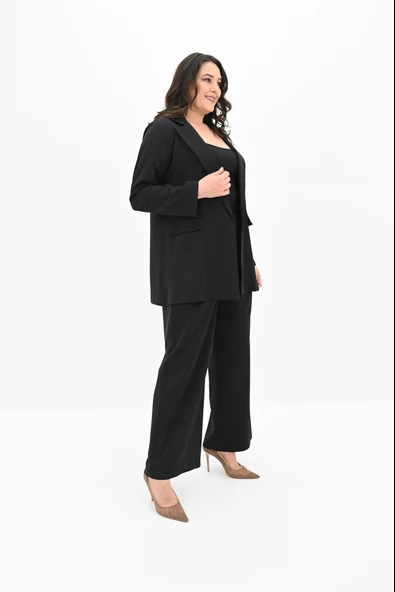 Kadın Büyük Beden Geniş Paça Ceket Pantolon Takım 9008-25 - 4