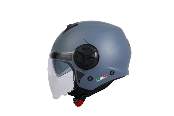 Sway 737 Şeffaf Vizörlü Güneş Gözlüklü Yarım Motosiklet Scooter Kaskı M Beden Mat Gri