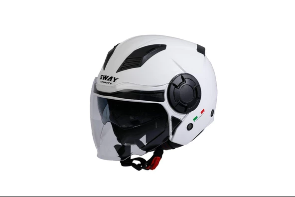 Sway 766 Geko Güneş Gözlüklü Yarım Motosiklet Kaskı M Beden Gloss White - 5