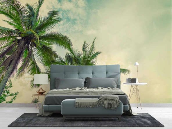 Tropikal Palmiye Ağaç Manzaralı Duvar Kağıdı - Resim 2