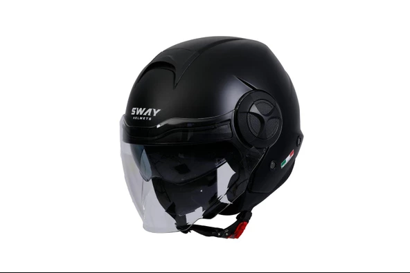 Sway 737 Şeffaf Vizörlü Güneş Gözlüklü Yarım Motosiklet Scooter Kaskı S Beden Mat Black - 2