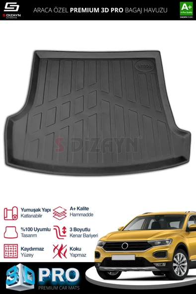 S-Dizayn Volkswagen T-Roc 3D Pro Bagaj Havuzu Üst Bagaj 2019 Üzeri A+ Kalite - 1