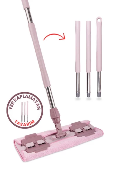 Tüm Bezlere Uyumlu Mandallı Cam Silme Mopu, Yer Duvar Fayans Silme Mopu (Yedek Mikrofiber Bez Hediyeli) - Resim 2