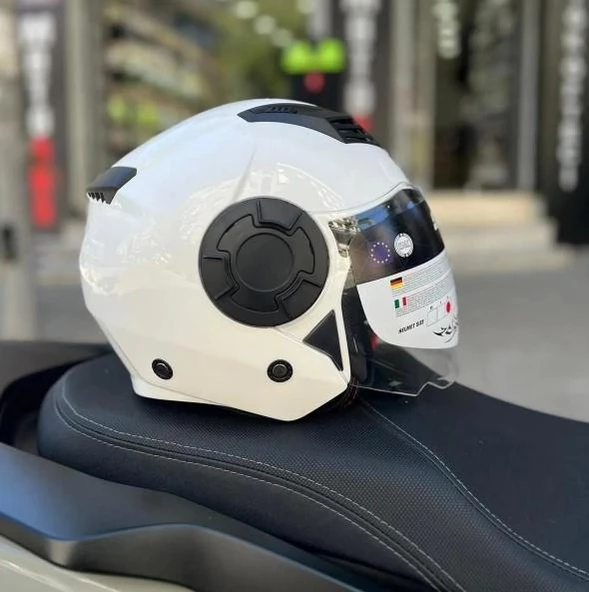 Sway 766 Geko Güneş Gözlüklü Yarım Motosiklet Kaskı 2XL Beden Gloss White ürün görseli