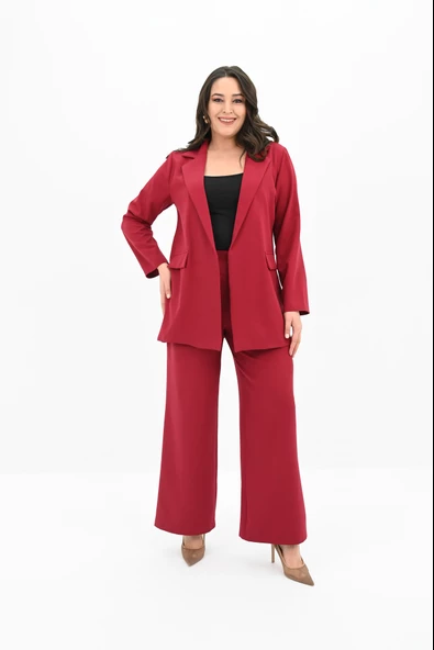 Kadın Büyük Beden Geniş Paça Ceket Pantolon Takım 9008-25 - 9