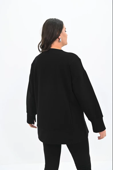 Kadın Büyük Beden Oversize Yırtmaç Detaylı Sweatshirt 1865-25 - 6