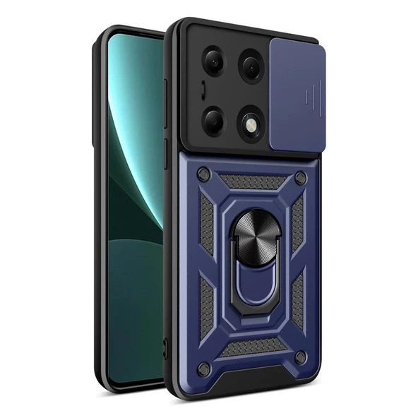 Smody Xiaomi Redmi Note 13 Pro 4G İle Uyumlu Kılıf Kamera Korumalı Sürgülü Yüzüklü Standlı Tank - 2