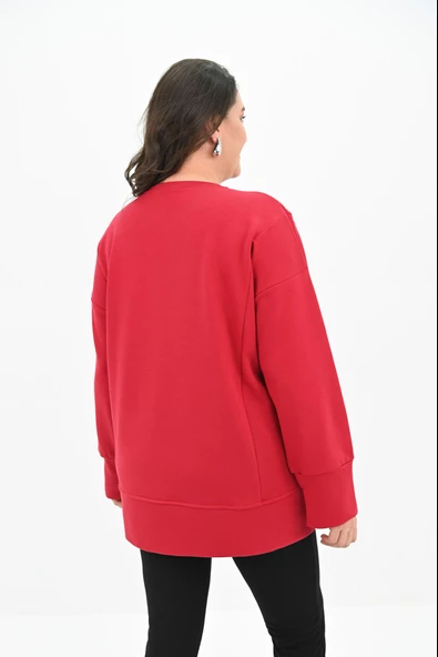 Kadın Büyük Beden Oversize Yırtmaç Detaylı Sweatshirt 1865-25 - 12