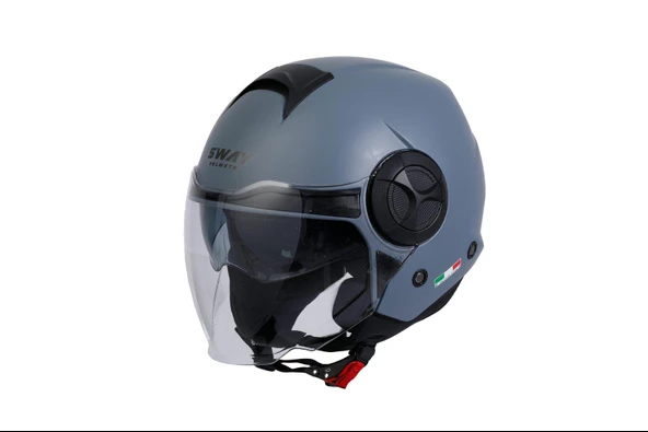 Sway 737 Şeffaf Vizörlü Güneş Gözlüklü Yarım Motosiklet Scooter Kaskı XL Beden Mat Gri - 2