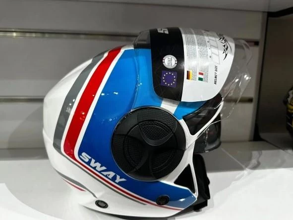 Sway 737 Şeffaf Vizörlü Güneş Gözlüklü Yarım Motosiklet Scooter Kaskı 2XL Beden Double With Blue Red - 4