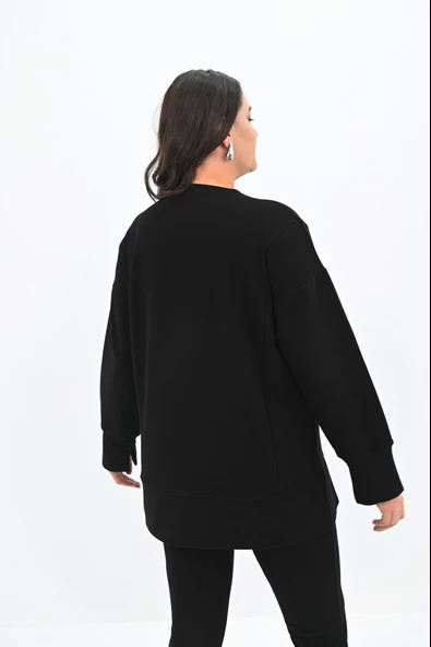 Kadın Büyük Beden Oversize Yırtmaç Detaylı Sweatshirt 1865-25 - 6