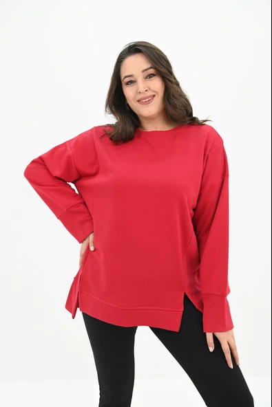 Kadın Büyük Beden Oversize Yırtmaç Detaylı Sweatshirt 1865-25 - 8