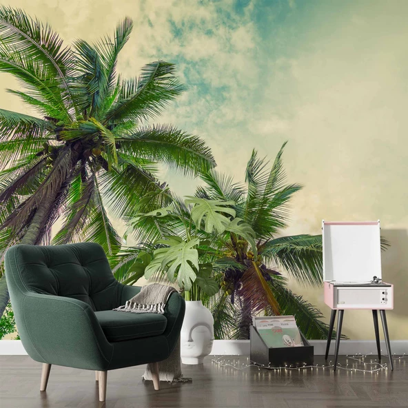 Tropikal Palmiye Ağaç Manzaralı Duvar Kağıdı - Resim 6