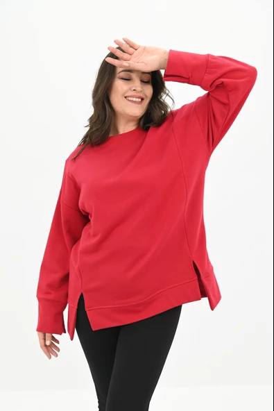 Kadın Büyük Beden Oversize Yırtmaç Detaylı Sweatshirt 1865-25 - 10