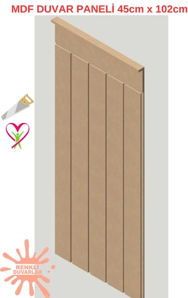 Renkli Duvarlar 45x102 (1 ADET) Dekoratif, Duvar Çıtası Ham Ahşap Duvar Paneli, Boyanabilir, Ham, Mdf Panel