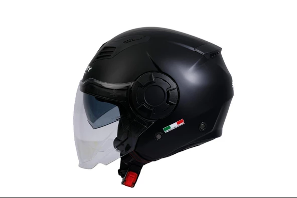 Sway 766 Geko Güneş Gözlüklü Yarım Motosiklet Kaskı L Beden Mat Black - 6