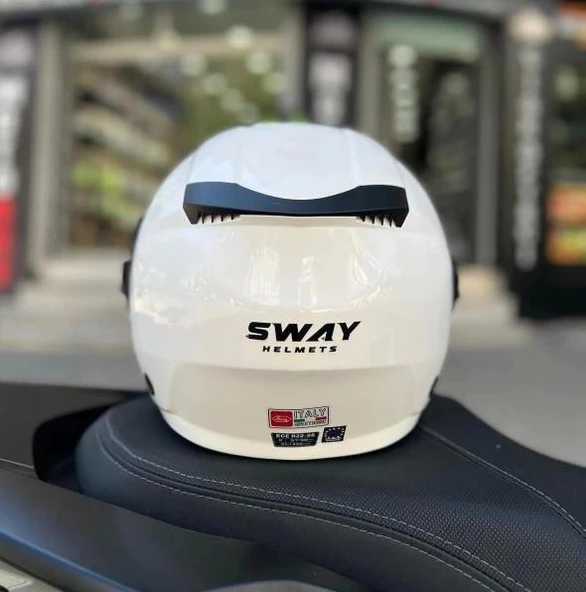 Sway 766 Geko Güneş Gözlüklü Yarım Motosiklet Kaskı 2XL Beden Gloss White - Resim 2