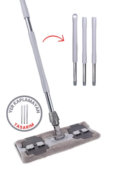 Tüm Bezlere Uyumlu Mandallı Cam Silme Mopu, Yer Duvar Fayans Silme Mopu (Yedek Mikrofiber Bez Hediyeli) - Resim 6