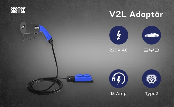 SGSTEC BYD 3mt Kablolu 2'li V2L Uzatma Priz Adaptör - 4