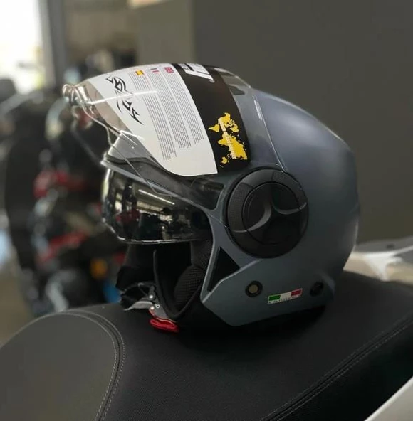 Sway 737 Şeffaf Vizörlü Güneş Gözlüklü Yarım Motosiklet Scooter Kaskı XL Beden Mat Gri - 3