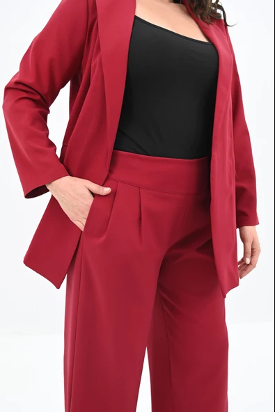 Kadın Büyük Beden Geniş Paça Ceket Pantolon Takım 9008-25 - 12