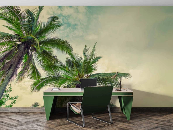 Tropikal Palmiye Ağaç Manzaralı Duvar Kağıdı - Resim 4