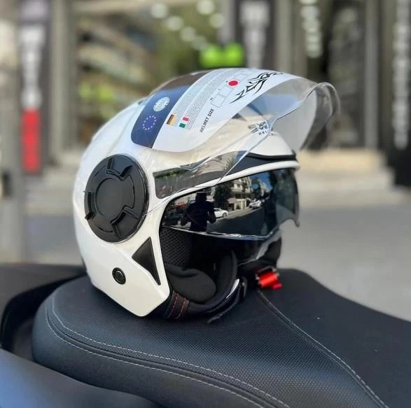 Sway 766 Geko Güneş Gözlüklü Yarım Motosiklet Kaskı 2XL Beden Gloss White - Resim 3