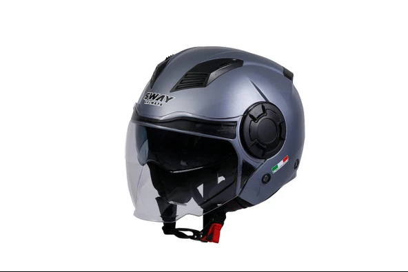Sway 766 Geko Güneş Gözlüklü Yarım Motosiklet Kaskı 2XL Beden Gloss Gri - 2